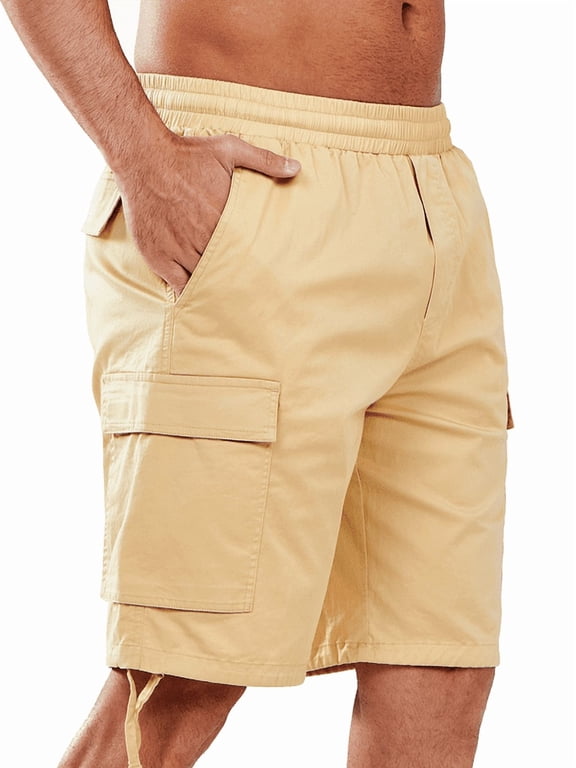 Men's Cargo Shorts Hiking Outdoor Casual Cotton Camping Shorts with Multipocket Light Khaki L