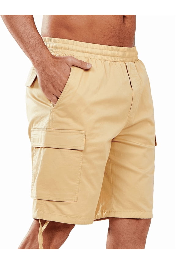 Men's Cargo Shorts Hiking Outdoor Casual Cotton Camping Shorts with Multipocket Light Khaki L