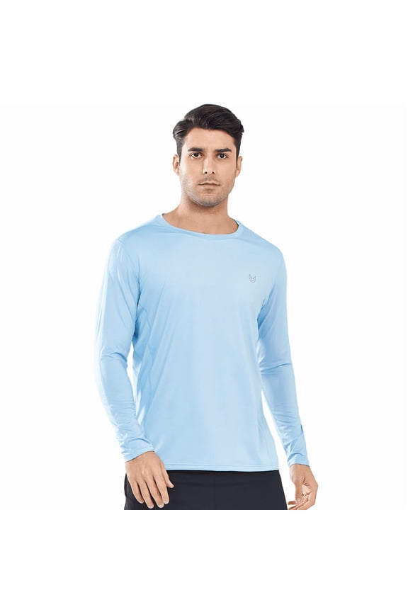 Men's Fishing Shirts Long Sleeve Sun Protection UPF 50+ Rash Guard UV SPF Swim Beach Hiking Skyblue XL