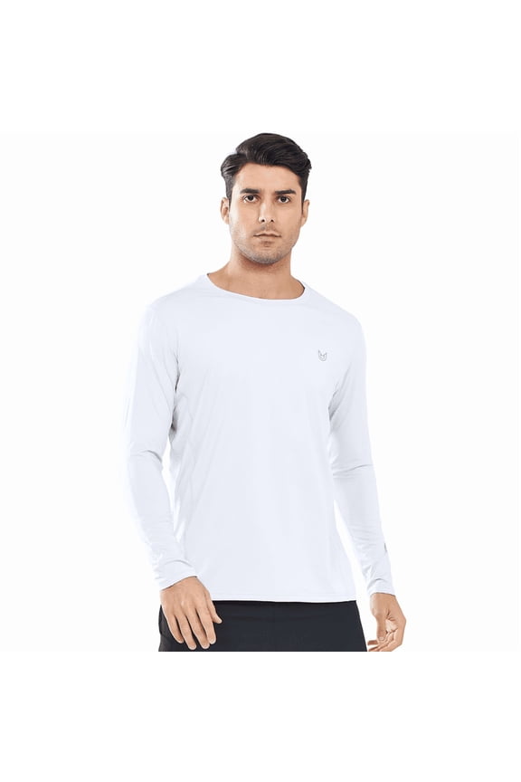 Men's Fishing Shirts Long Sleeve Sun Protection UPF 50+ Rash Guard UV SPF Swim Beach Hiking White L