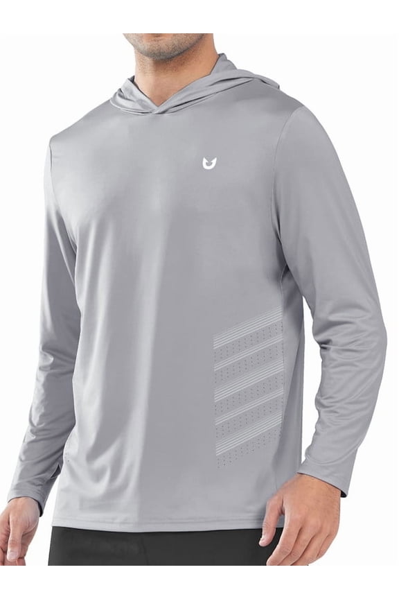 Men's Hoodie Sun Protection Shirts with Long Sleeves UPF 50+ UV Swim Rash Guard for Fishing Hiking Beach Hooded Lightgrey XL