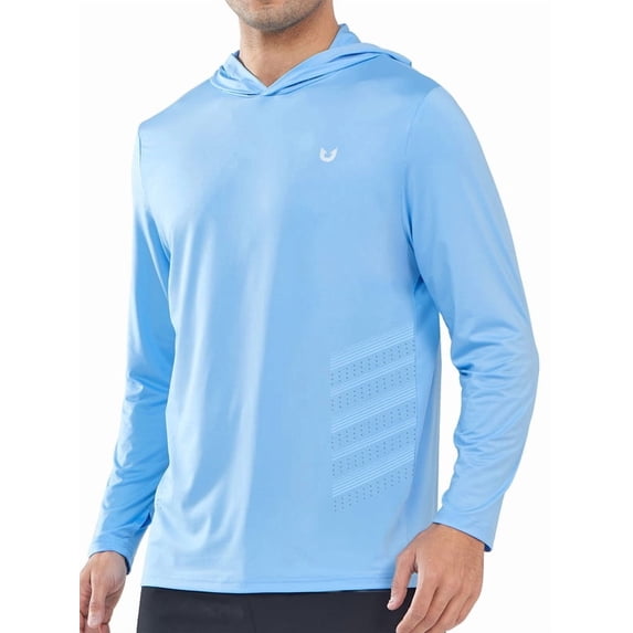 NORTHYARD Men's Hoodie Sun Protection Shirts with Long Sleeves UPF 50+ UV Swim Rash Guard for Fishing Hiking Beach Hooded Skyblue L