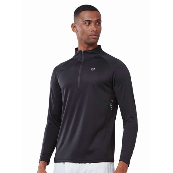 NORTHYARD Men's Quarter Zip Pullover Long Sleeve Athletic Shirts 1/4 Zip Quick Dry Running Gym Workout T-Shirts Black L