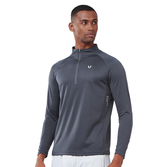 Men's Quarter Zip Pullover Long Sleeve Athletic Shirts 1/4 Zip Quick Dry Running Gym Workout T-Shirts Darkgrey L