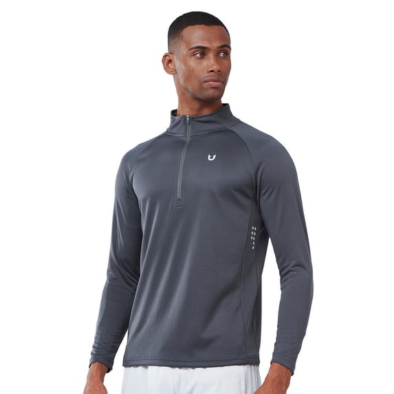 NORTHYARD Men's Quarter Zip Pullover Long Sleeve Athletic Shirts 1/4 Zip Quick Dry Running Gym Workout T-Shirts Darkgrey L