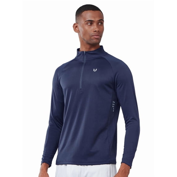 NORTHYARD Men's Quarter Zip Pullover Long Sleeve Athletic Shirts 1/4 Zip Quick Dry Running Gym Workout T-Shirts Navy L