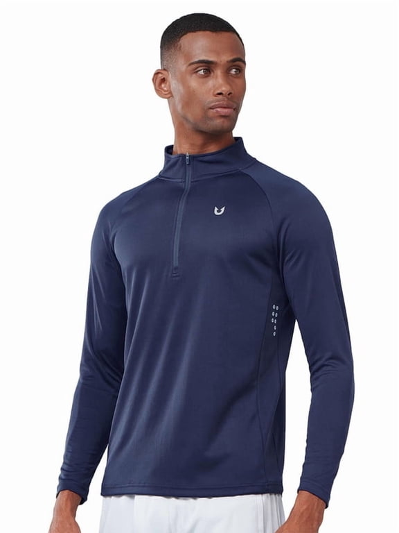 Men's Quarter Zip Pullover Long Sleeve Athletic Shirts 1/4 Zip Quick Dry Running Gym Workout T-Shirts Navy S