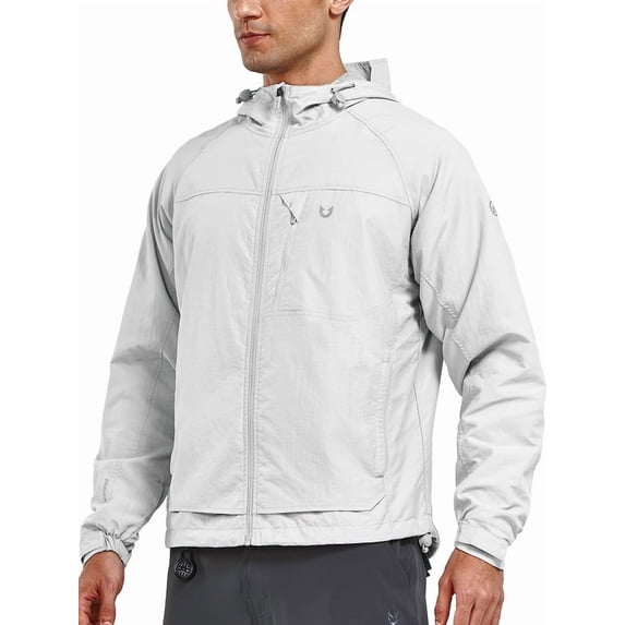NORTHYARD Men's Rain Jacket with Hood lightweight Waterproof Raincoat Hiking Outdoor Camping Windbreaker With Zipper Pockets Lightgrey 2XL