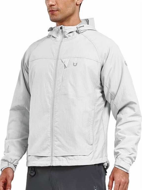 Men's Rain Jacket with Hood lightweight Waterproof Raincoat Hiking Outdoor Camping Windbreaker With Zipper Pockets Lightgrey S