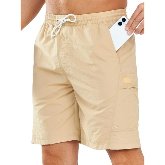 NORTHYARD Men's 9" Swim Trunks Quick Dry Beach Cargo Shorts with Multipockets Khaki L