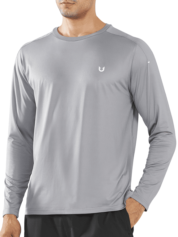 Men's Workout Running Shirts Athletic Long Sleeve Fishing Hiking Shirt Lightgrey L