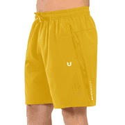 Men's Workout Shorts 7 Inch Breathable Athletic Running Hiking Shorts Yellow XL
