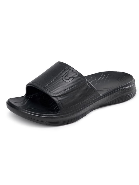 Slippers for Men with Arch Support Cloud Slides Sandals Non Slip Waterproof Shower Bathroom Pool Beach Shoes Black