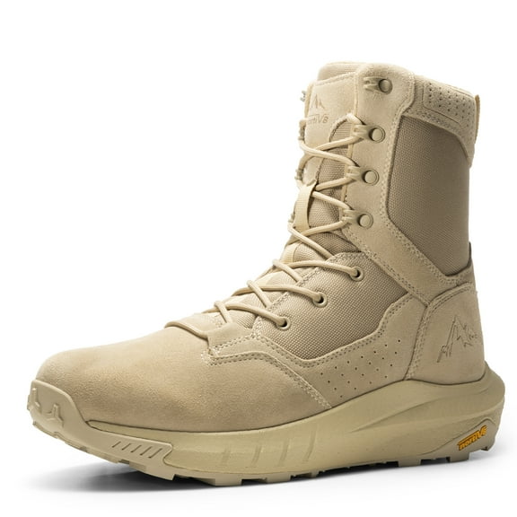 NORTIV 8 Men's Breathable Military Tactical Work Boots Side Zipper Cushion Sole Leather Lightweight Hiking Motorcycle Combat Army Boots with Arch Support