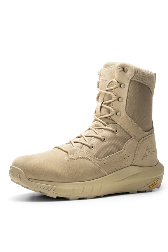 NORTIV 8 Men's Breathable Military Tactical Work Boots Side Zipper Cushion Sole Leather Lightweight Hiking Motorcycle Combat Army Boots with Arch Support