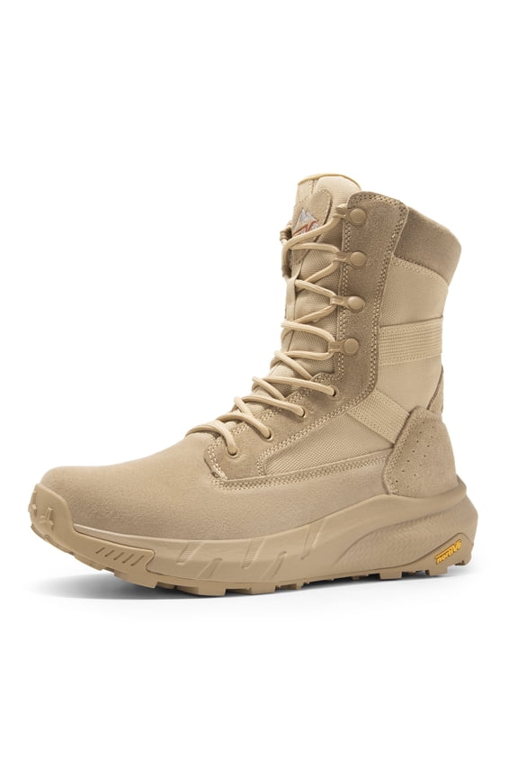 NORTIV 8 Men's Breathable Tactical Military Work Boots Side Zipper Leather Lightweight Hiking Motorcycle Combat Boots 8 Inches Wide Width