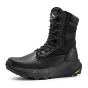 NORTIV 8 Mens Breathable Tactical Military Work Boots Side Zipper Leather Lightweight Hiking Motorcycle Combat Boots 8 Inches Wide Width