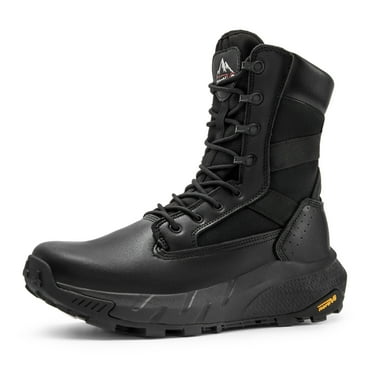 NORTIV 8 Men's Breathable Tactical Military Work Boots Side Zipper Leather Lightweight Hiking Motorcycle Combat Boots 8 Inches