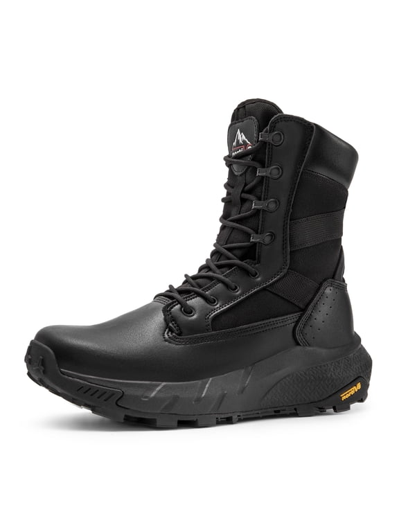 NORTIV 8 Men's Breathable Tactical Military Work Boots Side Zipper Leather Lightweight Hiking Motorcycle Combat Boots 8 Inches
