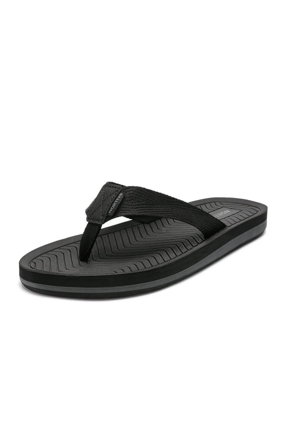 Nortiv 8 Men's Flip Flops Thong Sandals Comfortable Light Weight Beach Shoes Reviva-2 Black Size 12