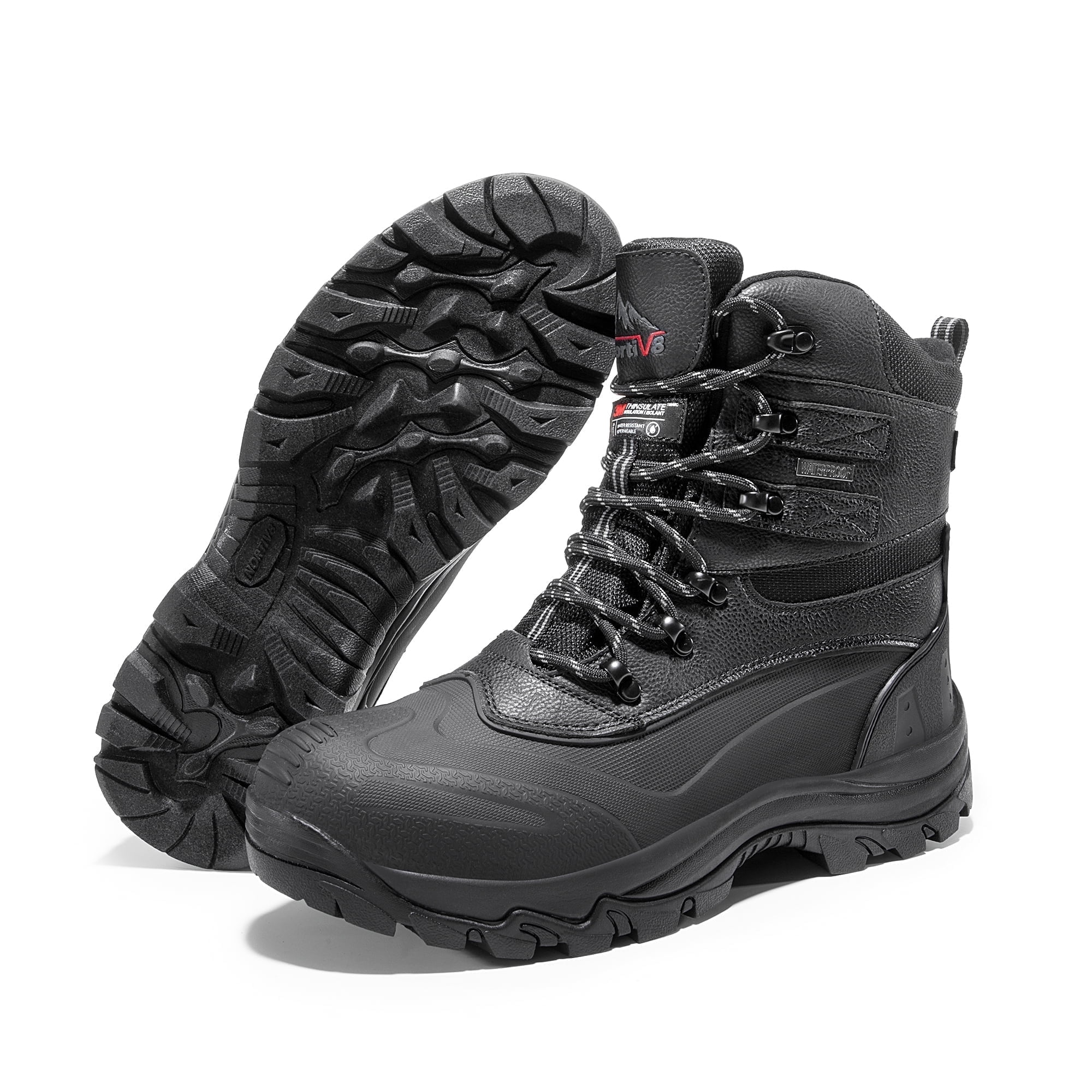 NORTIV 8 Men's Warm Insulated Waterproof Construction Rubber Sole Winter Snow Skii Boots