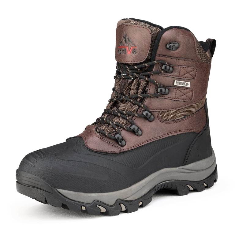 Men\'s Insulated Brown Snow Boots with Black Rubber Toe NORTIV8 Mens Snow Boots Insulated Waterproof Winter Boots  main image 2