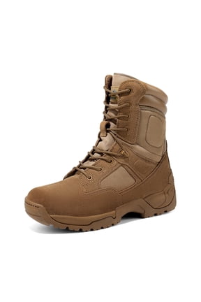NORTIV 8 Men’s Military Tactical Boots Side Zip Leather Combat Work Boots Outdoor Hiking Motorcycle Response