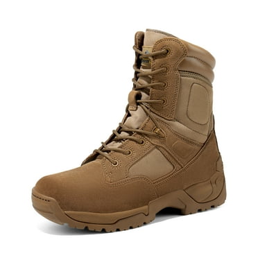 NORTIV 8 Men’s Military Tactical Boots Side Zip Leather Combat Work Boots Outdoor Hiking Motorcycle Response