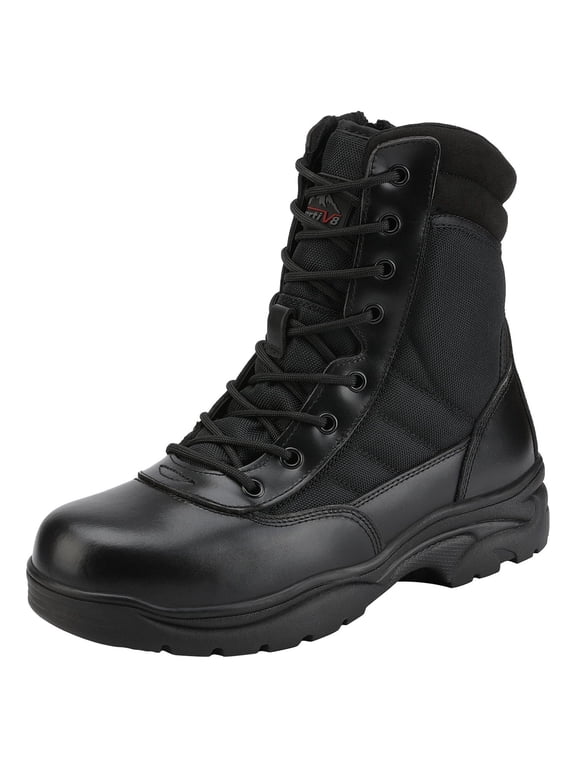 NORTIV 8 Men's Military Tactical Work Boots Side Zipper Leather Motorcycle Combat Boots Trooper(6-8 Inches)