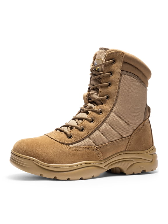 NORTIV 8 Men's Military Tactical Work Boots Side Zipper Leather Motorcycle Combat Boots Trooper(6-8 Inches)