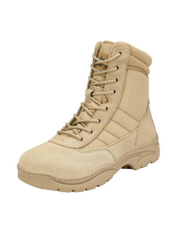 NORTIV 8 Men's Military Tactical Work Boots Side Zipper Leather Motorcycle Combat Boots Trooper(6-8 Inches)