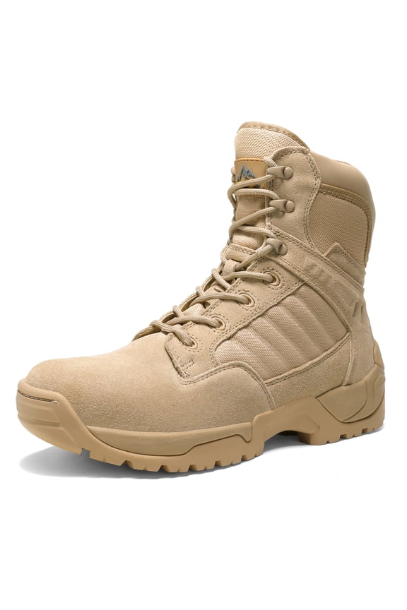 NORTIV 8 Men's Military Tactical Work Boots Side Zipper Leather Motorcycle Combat Boots