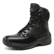 NORTIV 8 Mens Military Tactical Work Boots Side Zipper Leather Motorcycle Combat Boots