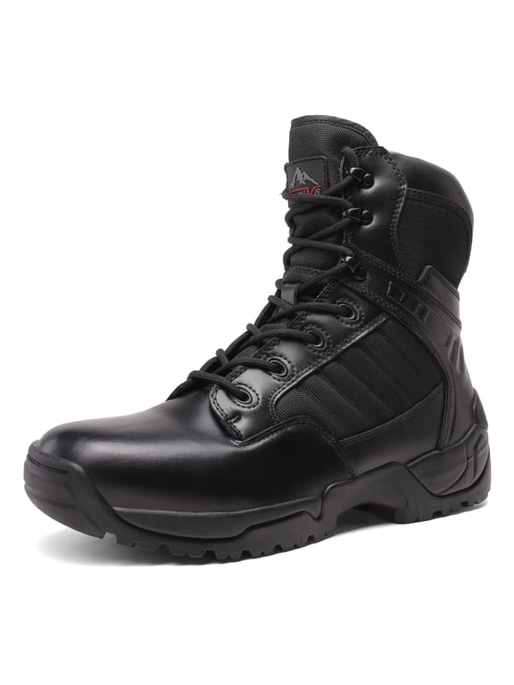 NORTIV 8 Men's Military Tactical Work Boots Side Zipper Leather Motorcycle Combat Boots