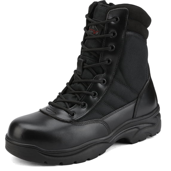 NORTIV 8 Men's Safety Work Steel-Toe Boots Anti-Slip Military Tactical Boots TROOPER-STEEL BLACK Size 10
