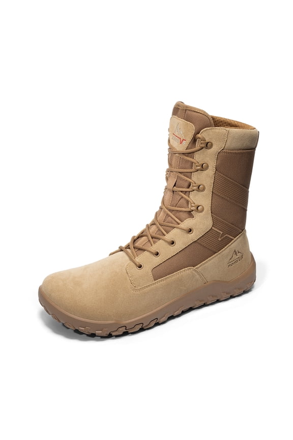 NORTIV 8 Men's Wide Toe Box Barefoot Military Tactical Boots for Men Zero Drop Work Minimalist Leather Side Zipper Motorcycle Combat Boots