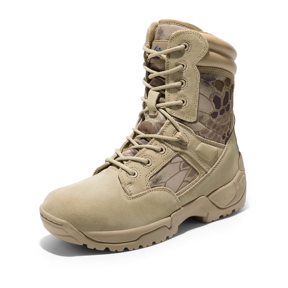 NORTIV 8 Mens Military Tactical Work Boots Side Zip Leather Combat Boots Hiking Motorcycle Outdoor
