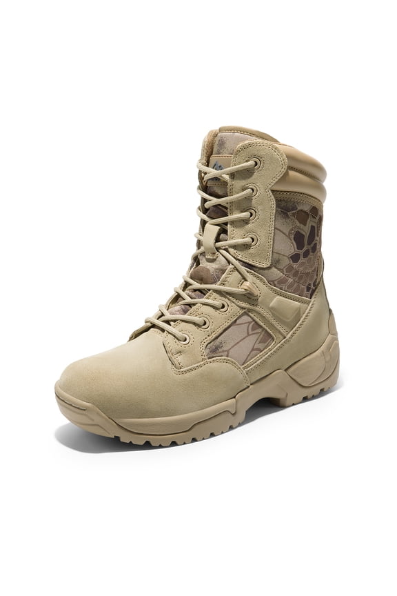 NORTIV 8 Mens Military Tactical Work Boots Side Zip Leather Combat Boots Hiking Motorcycle Outdoor