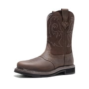 NORTIV 8 Steel Toe Cowboy Boots for Men Western Square Toe Leather Work Boots with Hazard Protection,for Construction Farming Bronco Trailblazer