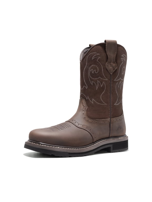 NORTIV 8 Steel Toe Cowboy Boots for Men Western Square Toe Leather Work Boots with Hazard Protection,for Construction Farming Bronco Trailblazer