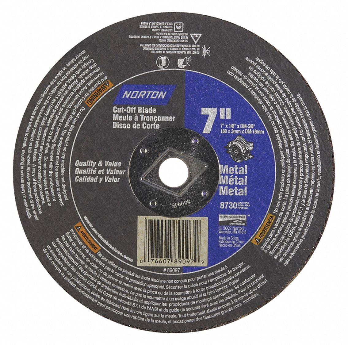 NORTON 07660789097 CutOff Wheel 24Grit Very Coarse Aluminum Oxide 7