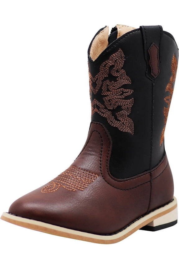 NORTY Big Boys Girls Western Boots Classic Cowboy Style with Side Zip & Contrast Stitching