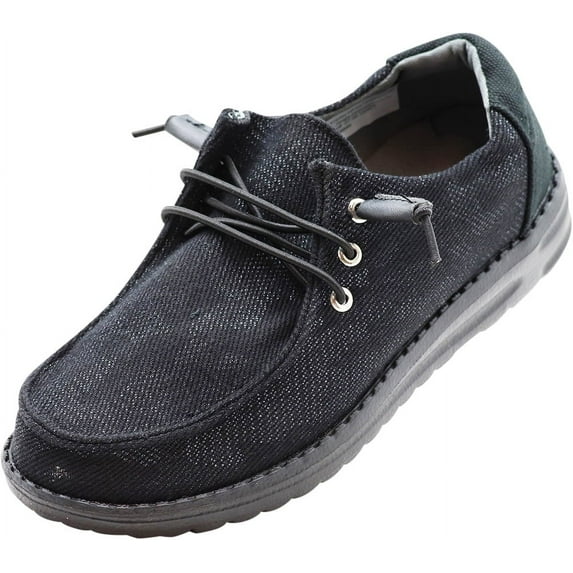 Norty Boys Girls Slip-On Canvas Boat Shoe Lightweight Sole Lace Up Loafer