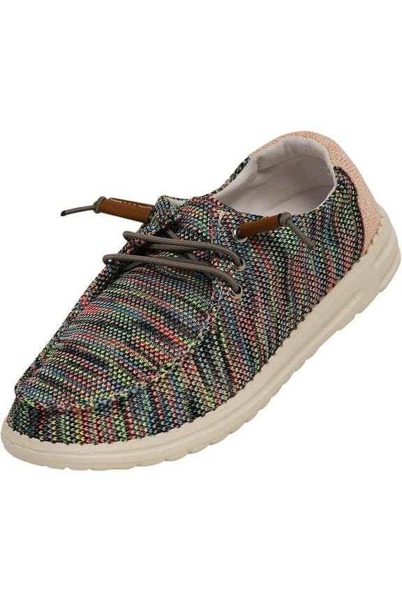 Norty Boys Girls Slip-On Canvas Boat Shoe Lightweight Sole Lace Up Loafer