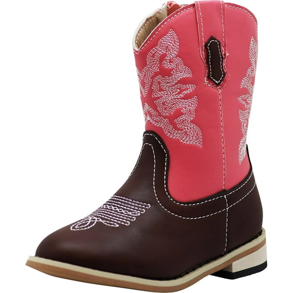 NORTY Boys Girls Western Boots Classic Cowboy Style with Side Zip & Contrast Stitching