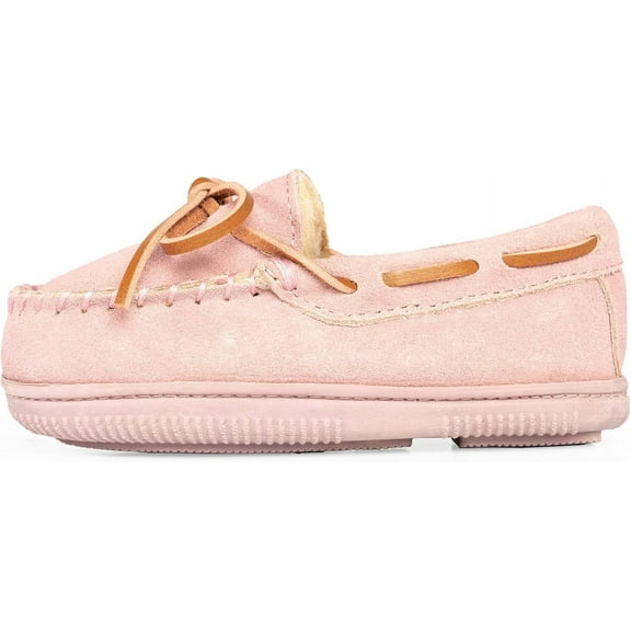 NORTY Kid's Boy Girl Unisex Suede Leather Moccasin Slippers, Flat Heel Medium Moc Toe