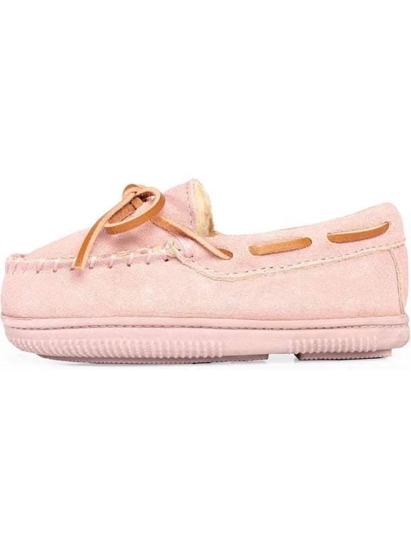 NORTY Kid's Boy Girl Unisex Suede Leather Moccasin Slippers, Flat Heel Medium Moc Toe
