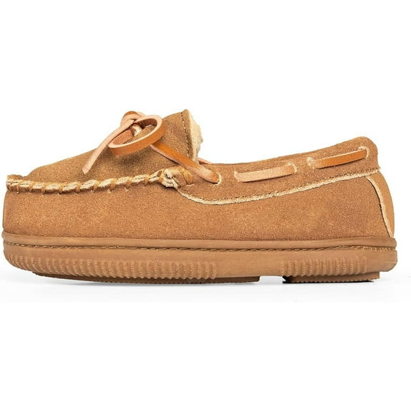 NORTY Kid's Boy Girl Unisex Suede Leather Moccasin Slippers, Flat Heel Medium Moc Toe