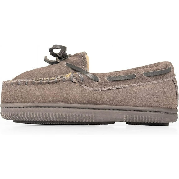 NORTY Kid's Boy Girl Unisex Suede Leather Moccasin Slippers, Flat Heel Medium Moc Toe