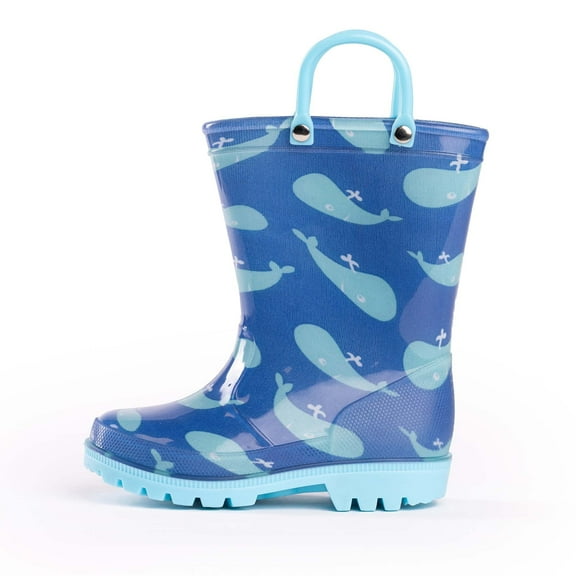 NORTY Kids' Boys Girls Waterproof PVC Rain Boots Easy-On Handles Fun Colors & Prints